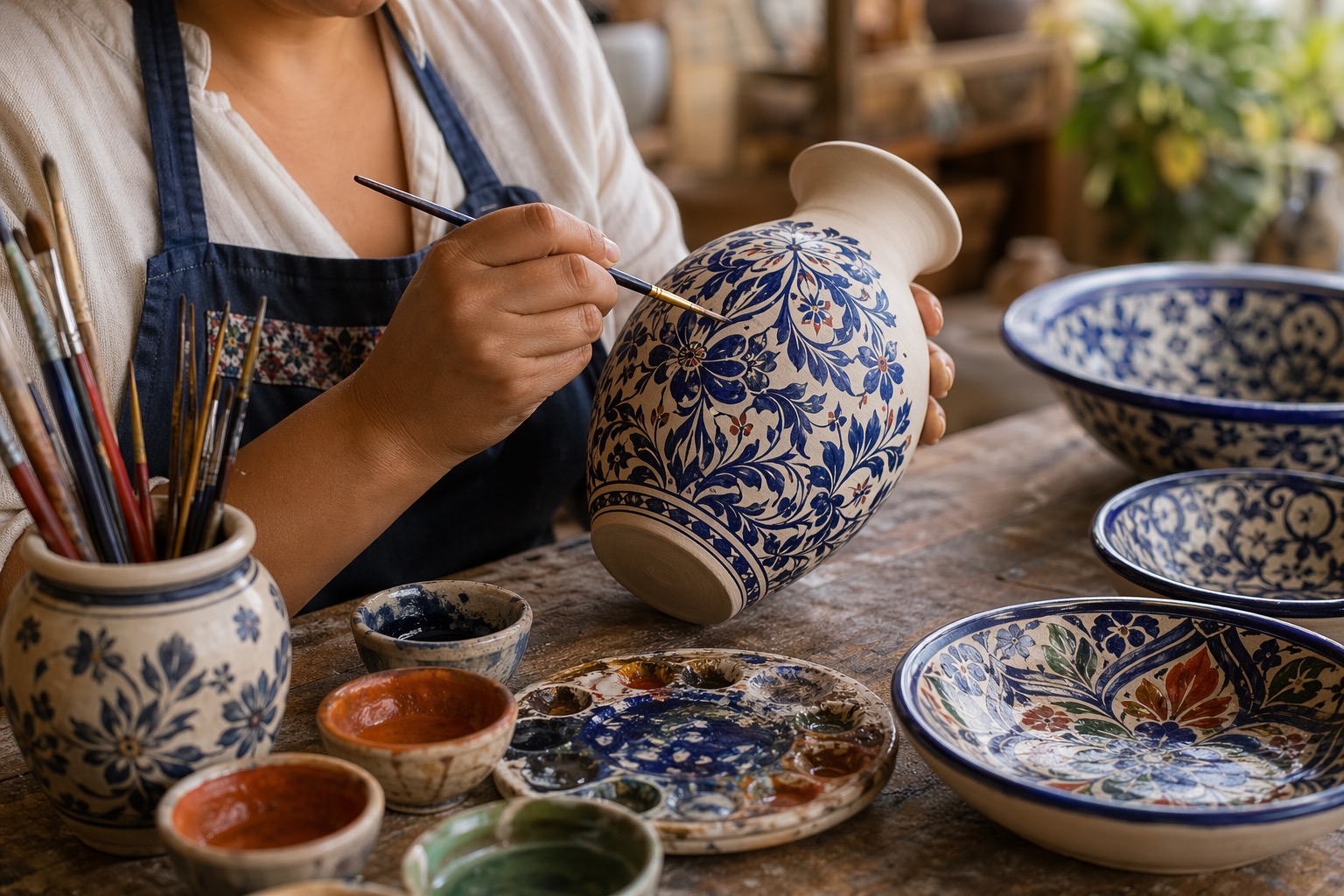 Interior de la galeria con piezas de ceramica artesanal